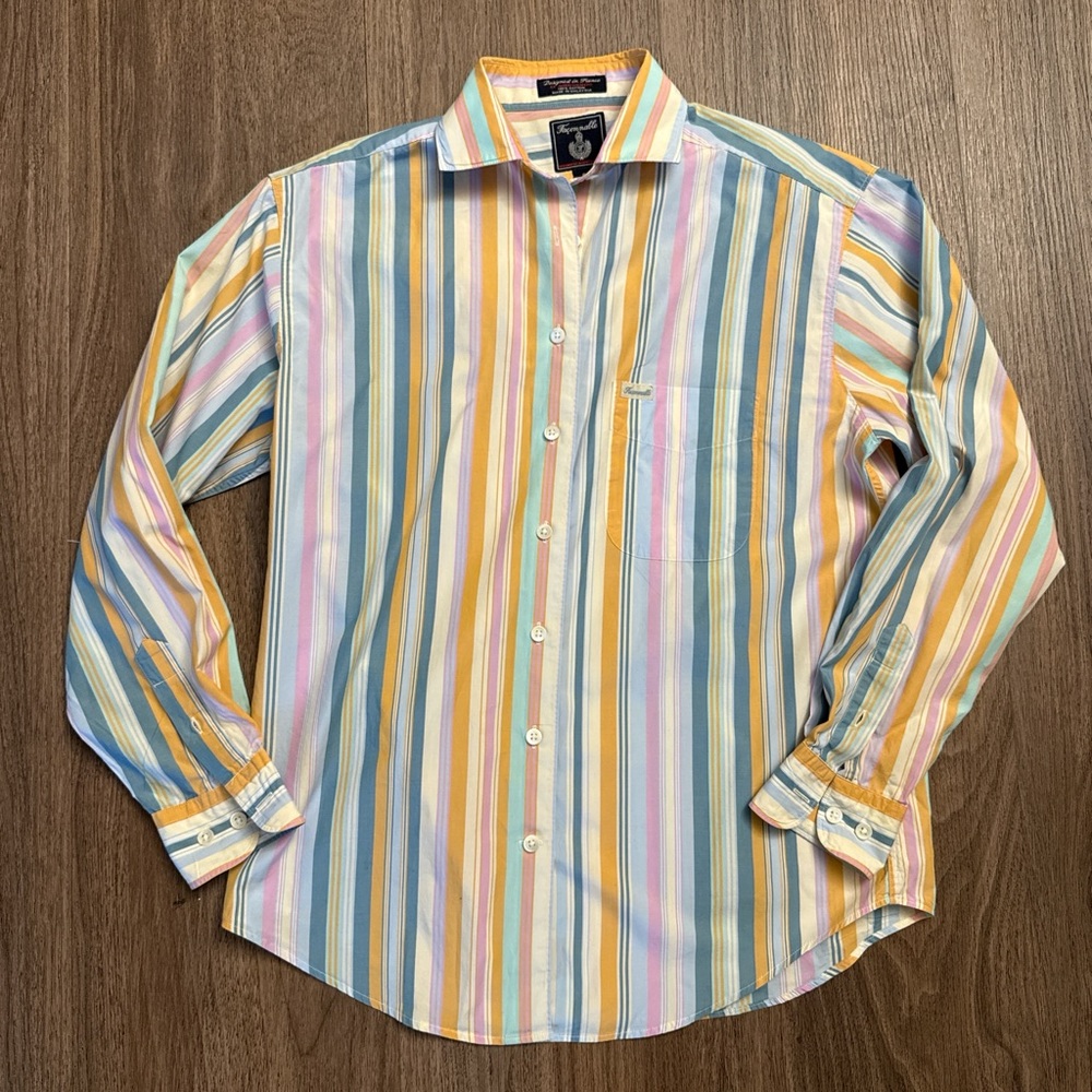 FACONNABLE women’s rainbow stripe button up cotton shirt small